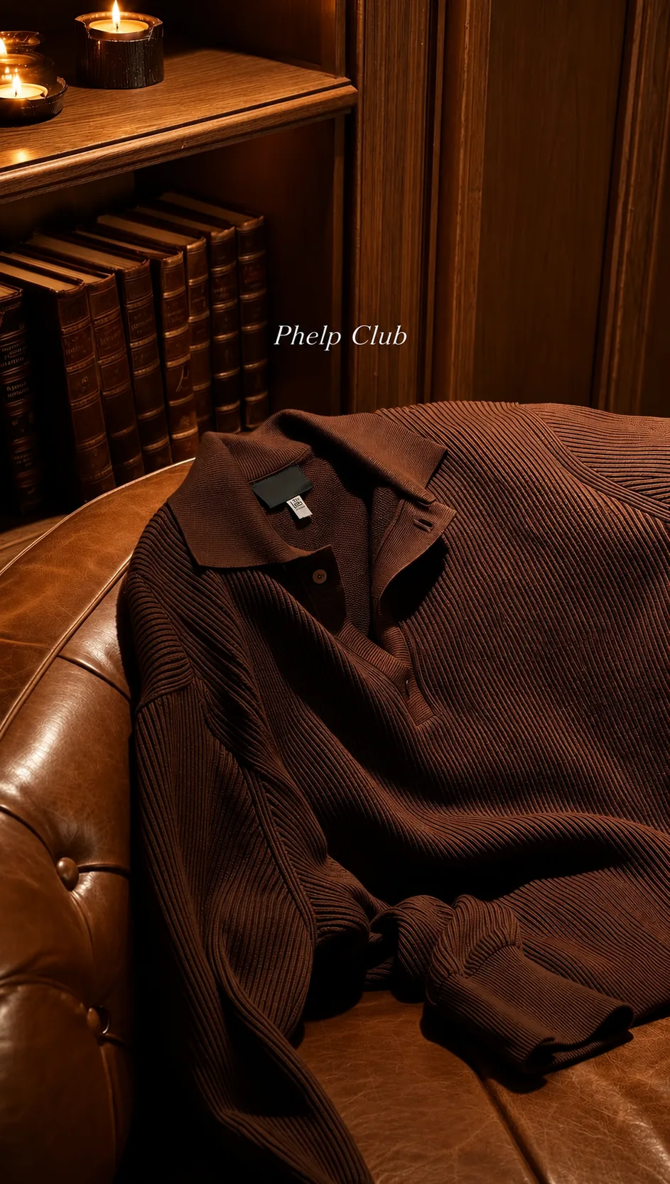 Camisa marrom Phelp Club em ambiente clássico